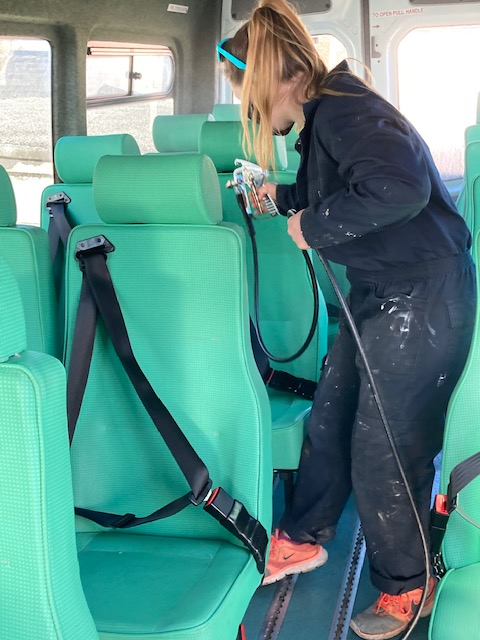 Specialist misting equipment in use on the Green Dragon bus